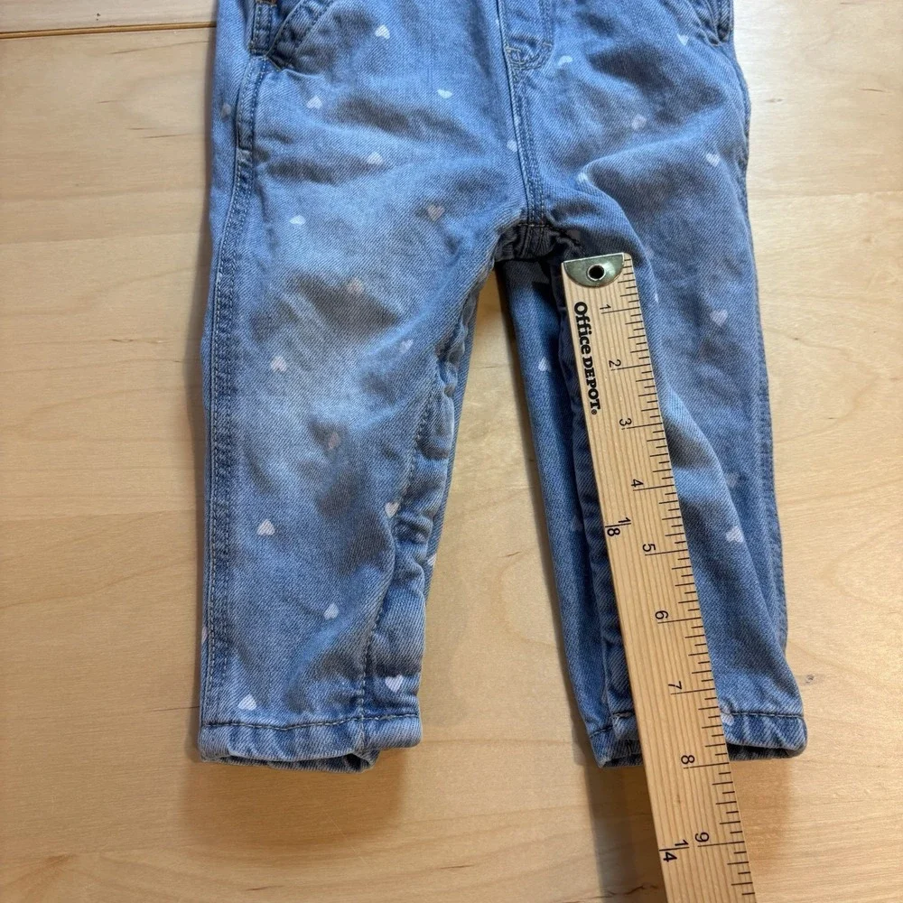OshKosh B'gosh Baby Girl 12M Blue Denim Overalls Heart Print 100% Cotton